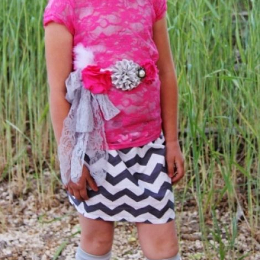 Girls Summer Skirt Gray Chevron - Picture 2 of 2